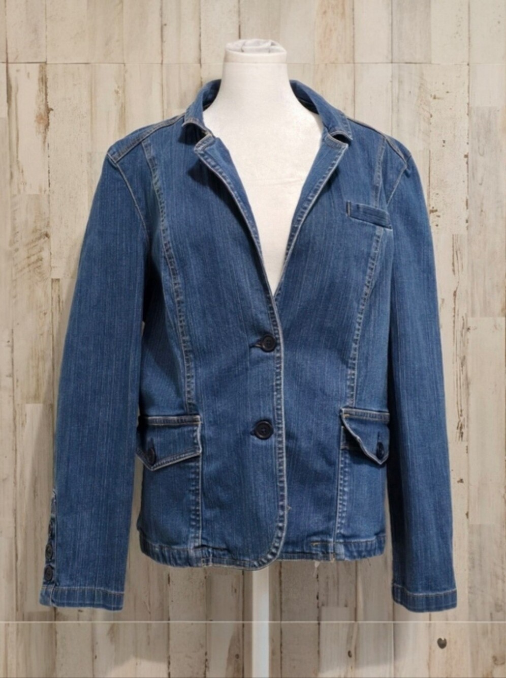St. John's Bay Denim Blue Jean Jacket Blazer Button Pockets Size Large